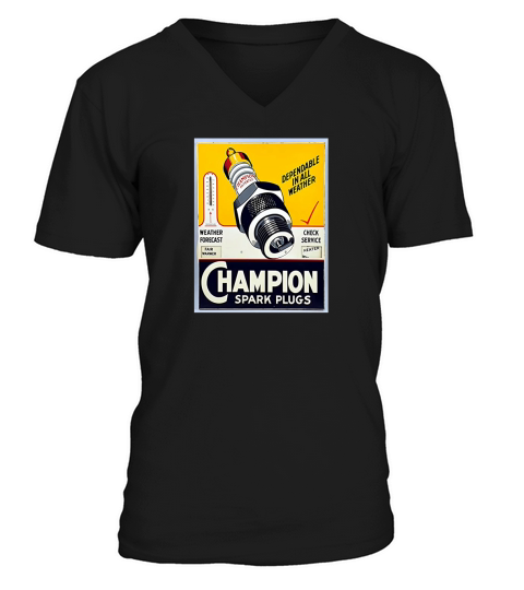 Vintage Champion Spark Plugs Shabby Chic V-Neck T-shirt