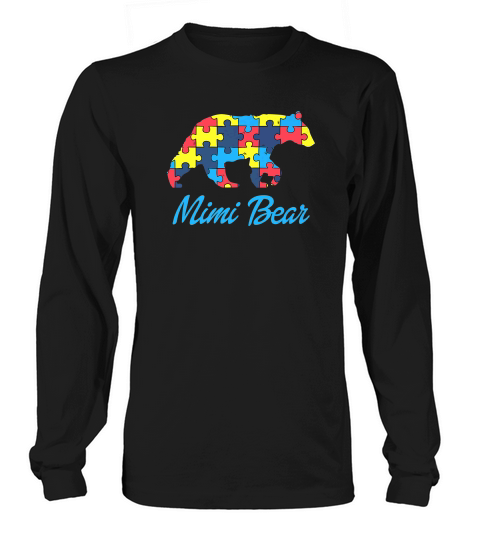 Autism Mimi Bear Silhouette Awareness Suppor Long sleeved Unisex