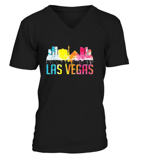 Las Vegas Nevada Watercolor Art City Skyline V-Neck T-shirt