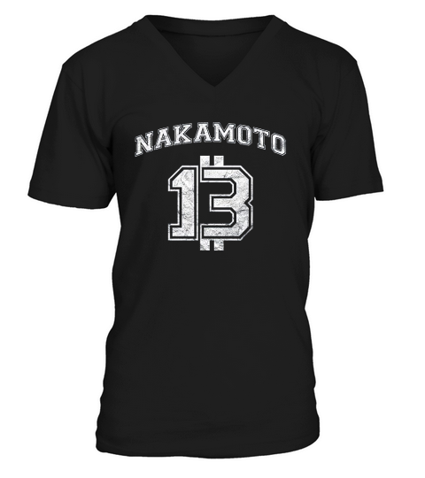 Satoshi Nakamoto College Team Style Distressed V-Neck T-shirt