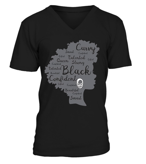Strong Black Woman Afro Word Art Natural Hair Melanin Poppin V-Neck T-shirt