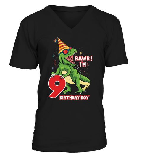 T rex Dinosaur Birthday 9th V-Neck T-shirt