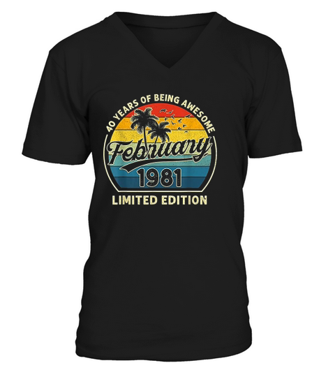 Vintage February 1981 Retro 40 Year Old 40th Birthday Gift V-Neck T-shirt