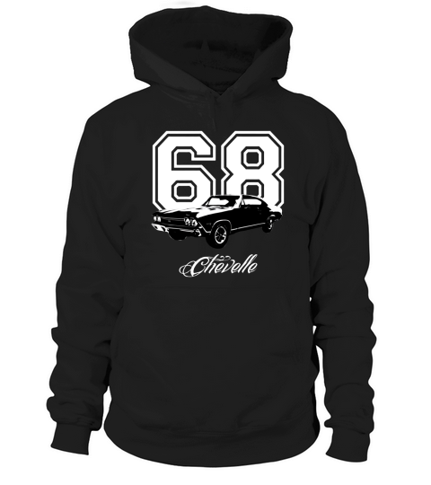 1968 Chevelle Three Quarter Angle View with Year and Model Name Dark Color Hoodie Unisex
