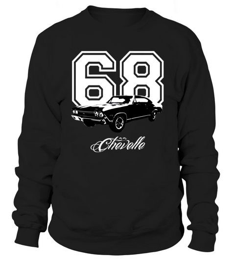 1968 Chevelle Three Quarter Angle View with Year and Model Name Dark Color Sweatshirt Unisex