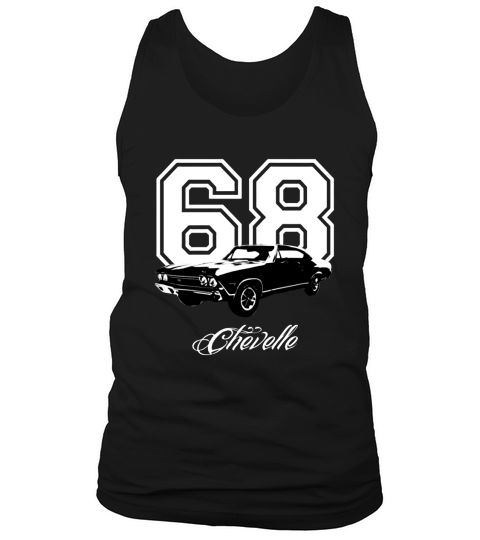 1968 Chevelle Three Quarter Angle View with Year and Model Name Dark Color Tank Top Unisex