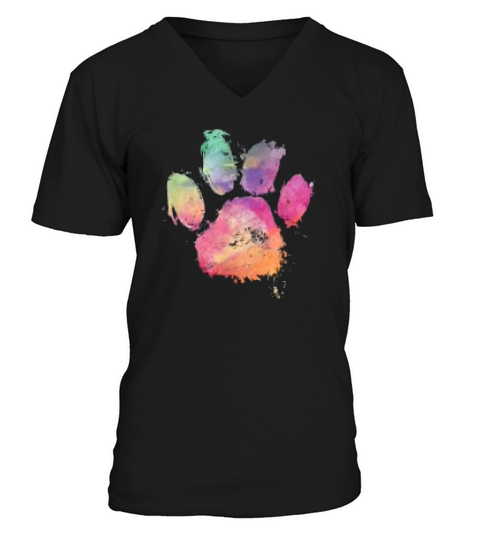 Cat Dog Paws Print Watercolor Rainbow Abstract Animal Lover V-Neck T-shirt