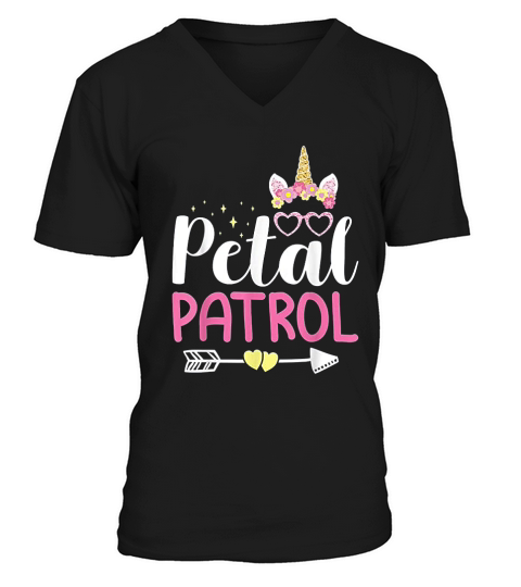 Petal Patrol Flowers Unicorn V-Neck T-shirt