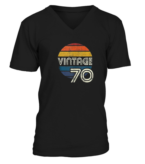 Vintage 1970 Chest Stripe Birthday V-Neck T-shirt