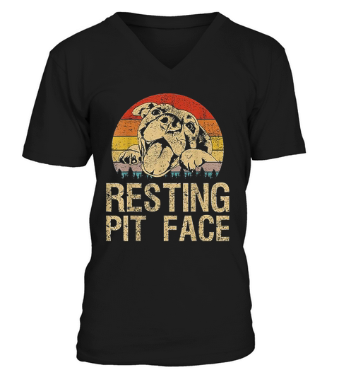 Vintage Pitbull Resting Pit Face Funny Pitbull Lovers V-Neck T-shirt