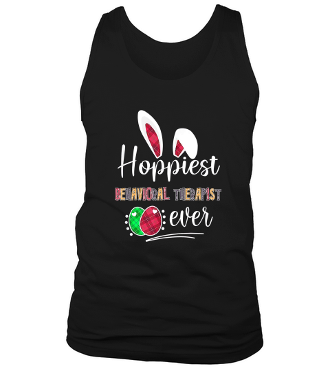 Hoppiest Behavioral Therapist Ever Bunny Ears Buffalo Plaid Easter Nursing Job Title Tank Top Unisex