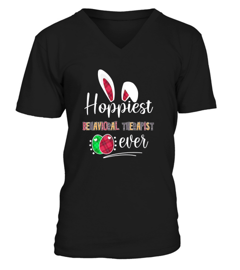 Hoppiest Behavioral Therapist Ever Bunny Ears Buffalo Plaid Easter Nursing Job Title V-Neck T-shirt