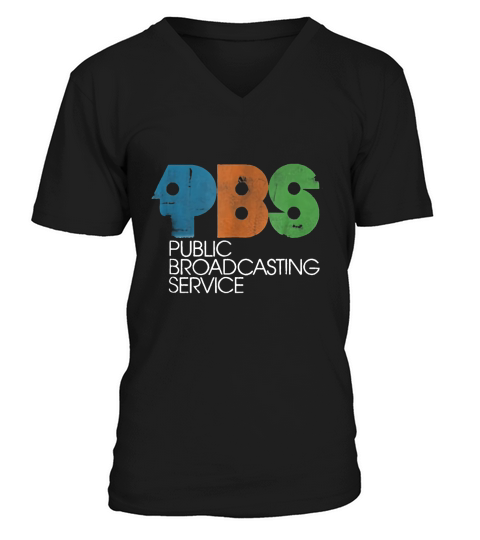 PBS Vintage Logo Distressed V-Neck T-shirt