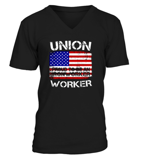Union Strong Ironworker Proud Labor American Flag V-Neck T-shirt