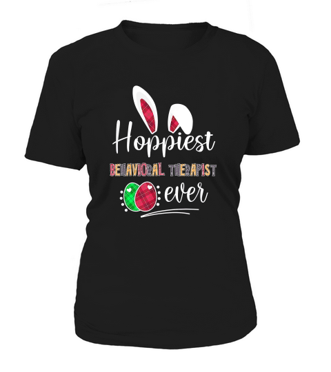 Hoppiest Behavioral Therapist Ever Bunny Ears Buffalo Plaid Easter Nursing Job Title Women's T-Shirt