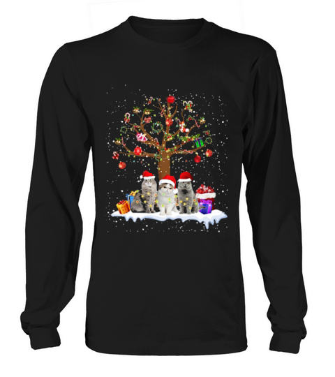 Funny Cats Christmas Tree Tee Ornament Decor Long sleeved Unisex