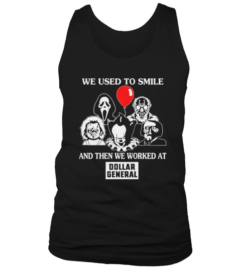 Halloween horror characters we used to smile and then we worked at dollar general shirt Tank Top Unisex