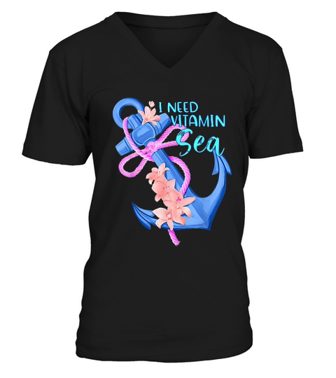 Anchor Vintage Style Women Summer I Need Vitamin Sea V-Neck T-shirt