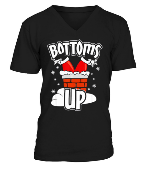 Bottoms Up Santa Drinking Christmas V-Neck T-shirt