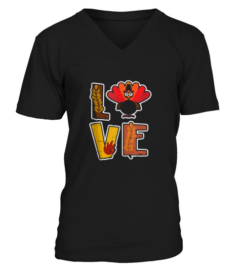 Love Turkey Fall Retro Vintage Cool Thanksgiving V-Neck T-shirt