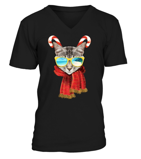 American Bobtail Cat Funny Santa Claus Christmas In July Summer Gift V-Neck T-shirt