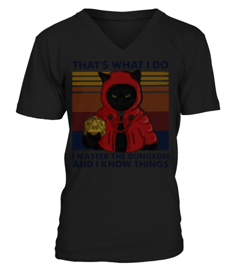 Black Cat That’s What I Do I Master The Dungeon And I Know Things Vintage Shirt V-Neck T-shirt