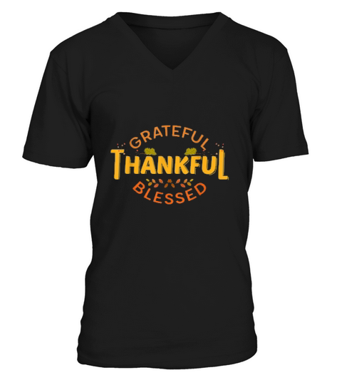 Grateful Thankful Blessed Thanksgiving Day 2020 Matching V-Neck T-shirt
