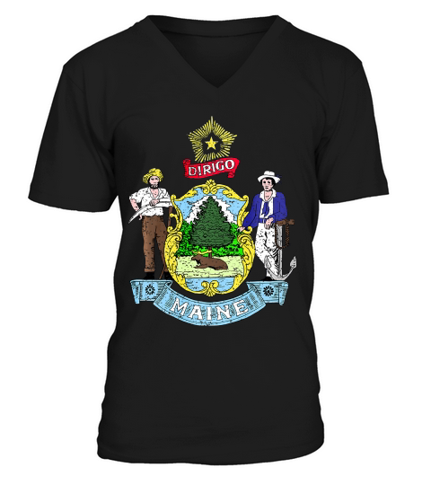 Maine State Flag Vintage Distressed Design T-shirt V-Neck T-shirt