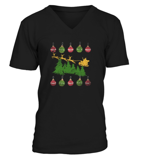 Christmas Deco Vintage Sleigh Christmas Tree V-Neck T-shirt