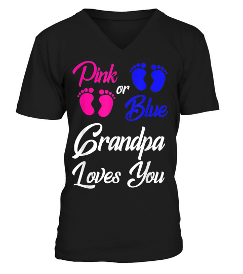 Mens Pink Or Blue Grandpa Loves You Gender Reveal T-shirt V-Neck T-shirt