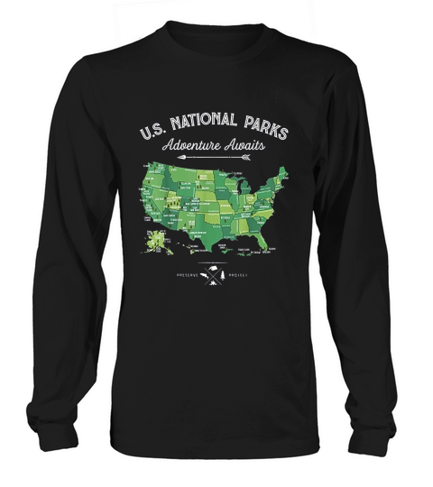 62 National Parks Map Gifts Us Park Vintage Camping Hiking Long sleeved Unisex