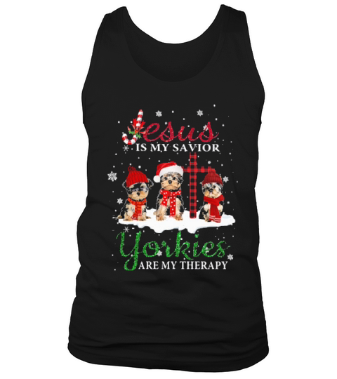 Yorkshires Jesus Is My Savior Yorkies Are My Therapy Christmas Tank Top Unisex