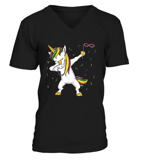Dabbing Unicorn Mardi Gras Funny Girls Kids Dab V-Neck T-shirt