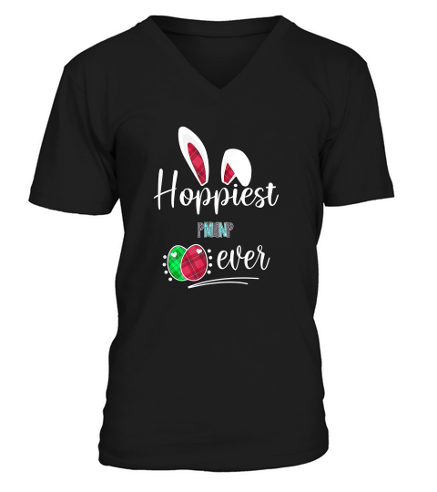 Hoppiest Pmhnp Ever Bunny Ears Buffalo Plaid Easter Nursing Job Title V-Neck T-shirt