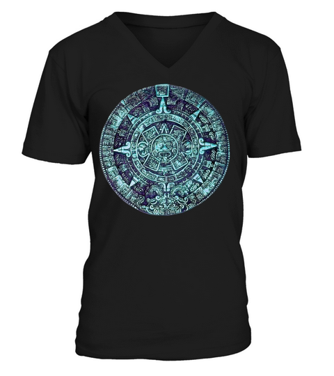 Painting Mayan Calendar Turquoise T-shirt V-Neck T-shirt