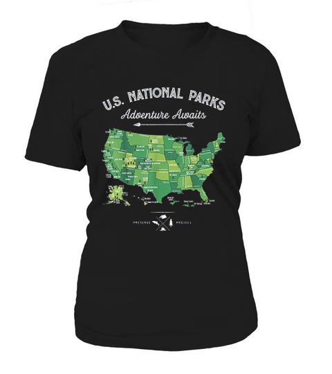 62 National Parks Map Gifts Us Park Vintage Camping Hiking Women's T-Shirt