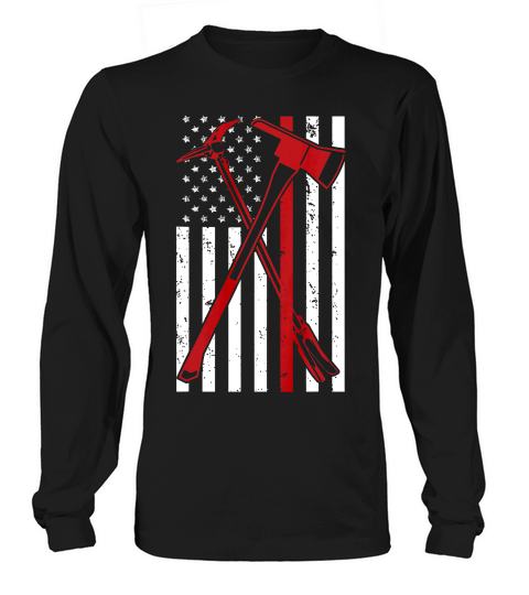 Thin Red Line Firefighter American Flag T-shirt Long sleeved Unisex