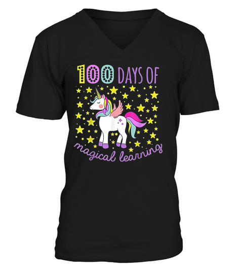Adorable 100 Days Of Magical Learning School Unicorn V-Neck T-shirt