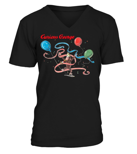 Curious George Birthday Balloon And Streamers Portrait V-Neck T-shirt