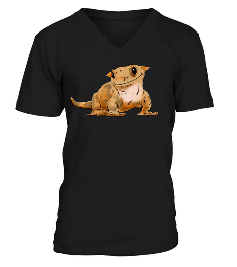 Cute Crested Gecko , Smiling Gecko Drawing, Crestie T-shirt V-Neck T-shirt