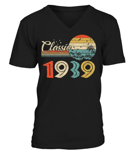 Vintage 80th Birthday Gif For Men Women Classic 1939 V-Neck T-shirt