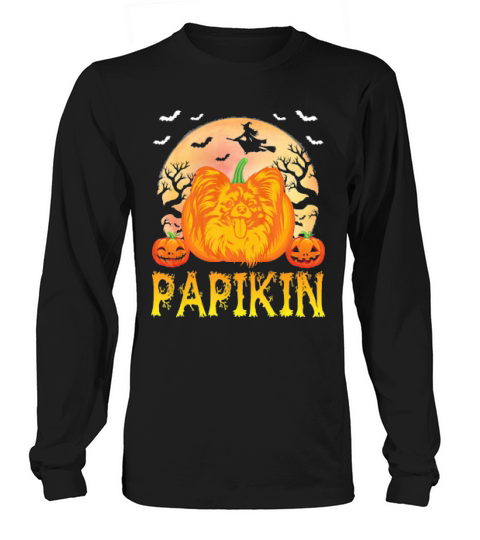 Scary Moon Papillon Dog Pumpkin Face Papikin Happy Halloween Long sleeved Unisex