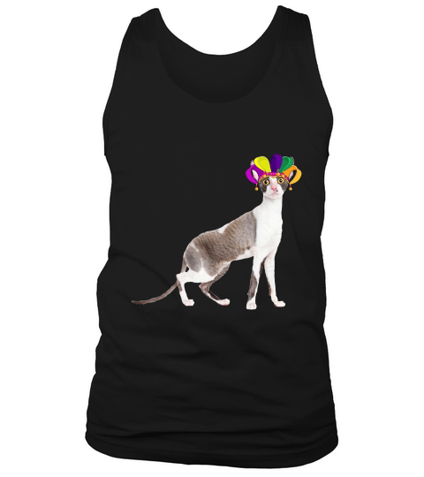Fat Tuesday Mardi Gras Cornish Rex Wearing Jester Hat Gift Cat Lovers Tank Top Unisex