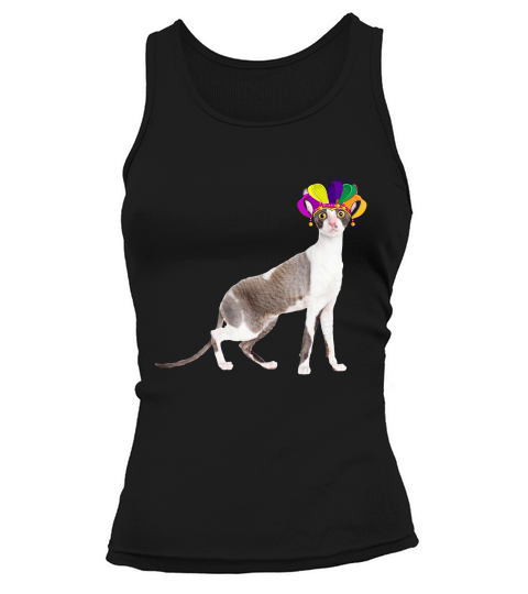Fat Tuesday Mardi Gras Cornish Rex Wearing Jester Hat Gift Cat Lovers Tank top Woman