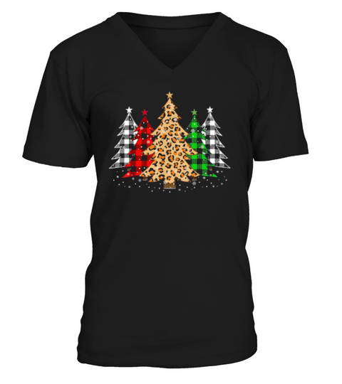 Colorful Plaid Christmas Tree V-Neck T-shirt