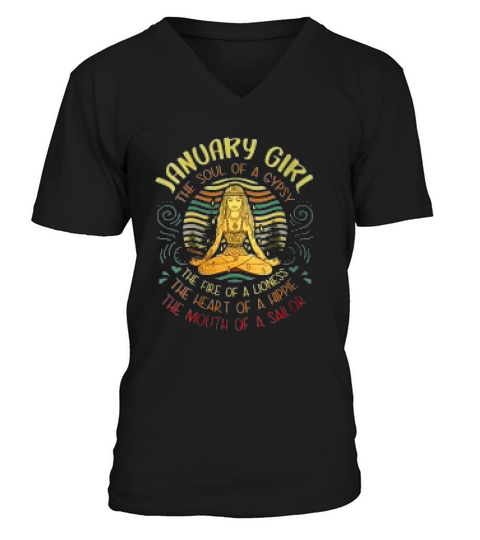 January Girl Gypsy Soul Vintage Yoga January Birthday Gift Born In January V-Neck T-shirt