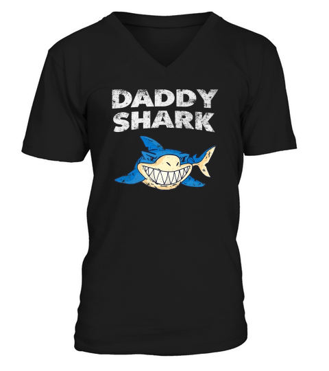 Vintage Daddy Shark Funny Fishing Marine Lover Gift V-Neck T-shirt