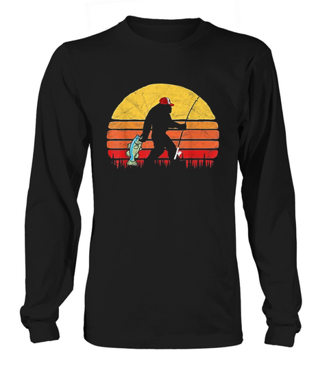 Bass Fishing Bigfoot In Trucker Hat Funny Vintage Sun Long sleeved Unisex