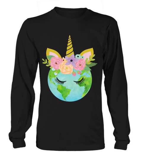 Floral Unicorn Earth Earth Day T-shirt Long sleeved Unisex