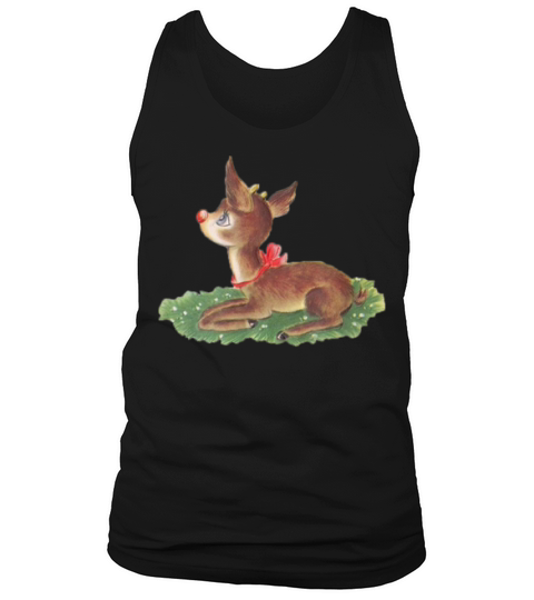 Beautiful Sweet Vintage Rudolph Red Nose Reindeer Christmas Sweater Tank Top Unisex